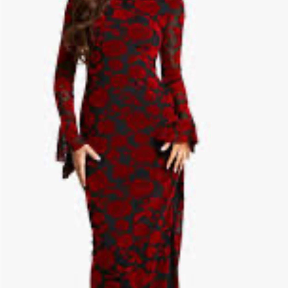 Boohoo- Devore Flare Sleeve Open Back Maxi Dress